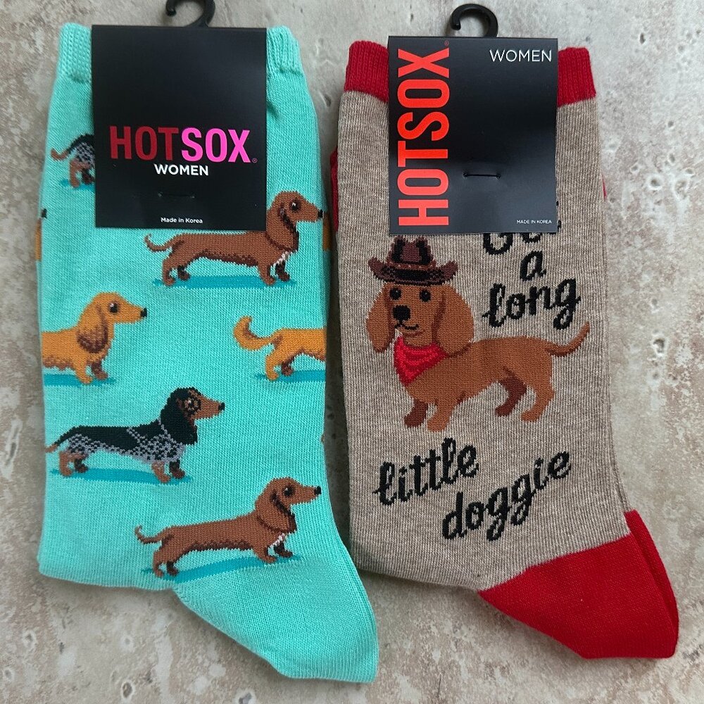 HOT SOX WOMEN'S SOCKS (SET) DACHSHUND WEINER DOG: NWT SET OF TWO PAIRS